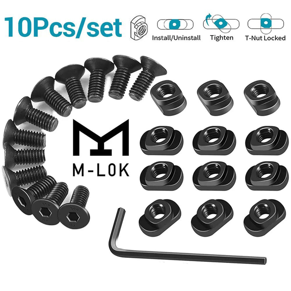 M-LOK Screw and Nut Replacement Set (10 Pack) – Steel T-Nut Hardware for MLOK Handguard