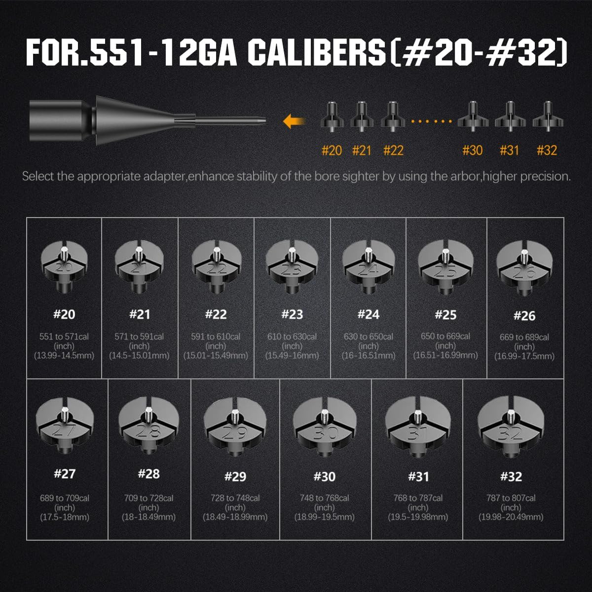 Hunting Optics Bore Sight Kit with 32 Adapters fit 0.17 to 12GA