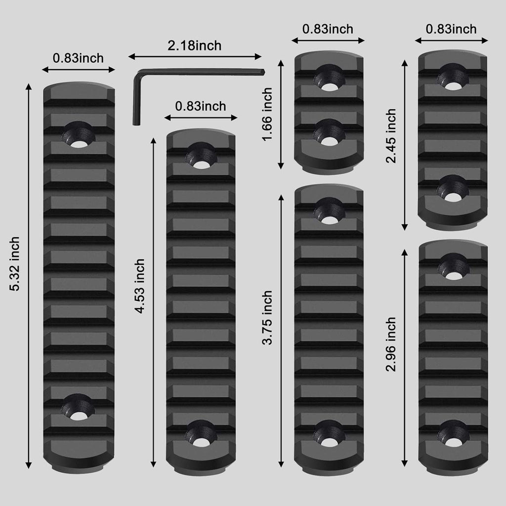 Picatinny Aluminum Rail Set – 3/5/7/9/11/13 Slots with T-Nuts, Screws & Wrench | M-LOK Compatible