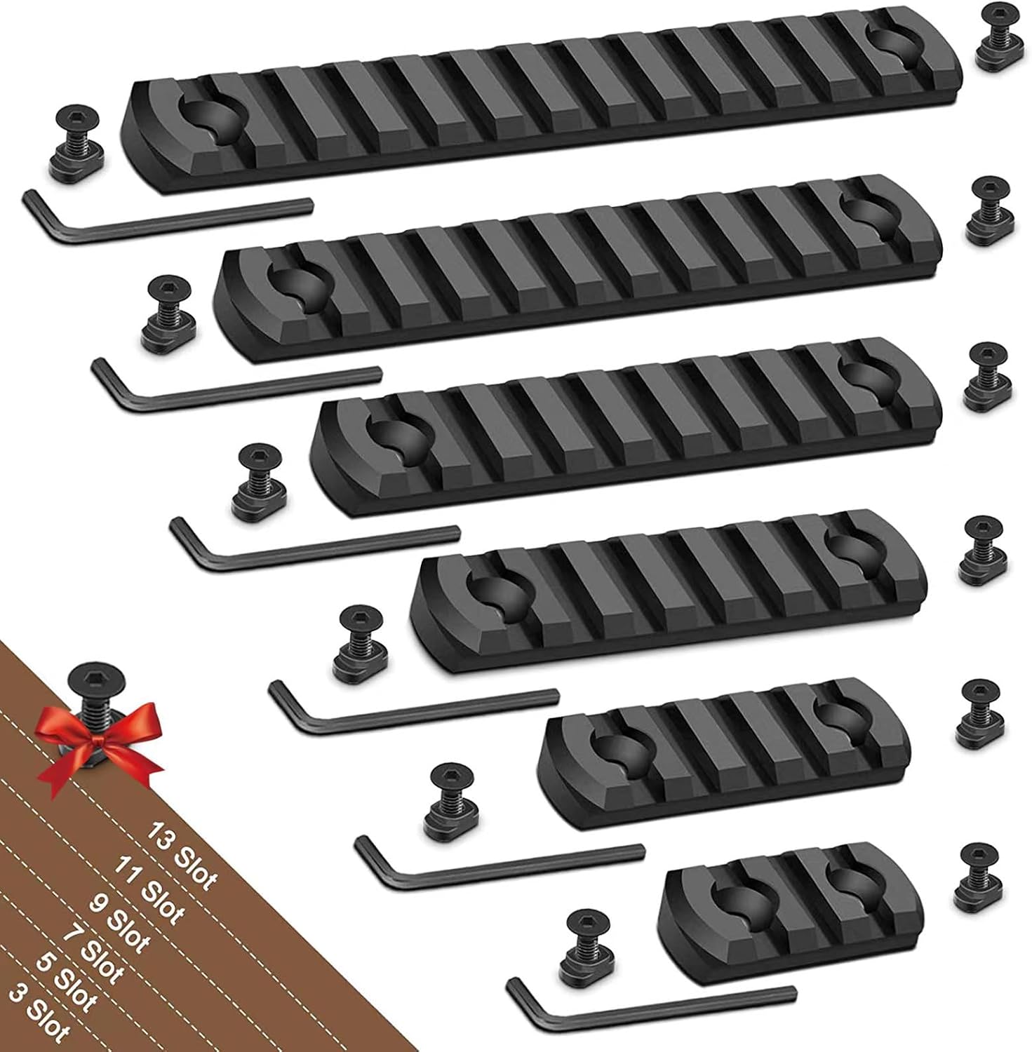 Picatinny Aluminum Rail Set – 3/5/7/9/11/13 Slots with T-Nuts, Screws & Wrench | M-LOK Compatible