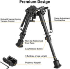 6"-9" Adjustable Rifle Bipod with Spring Return & Picatinny Adapter – Hardened Steel & Aluminum, 5-Position Legs