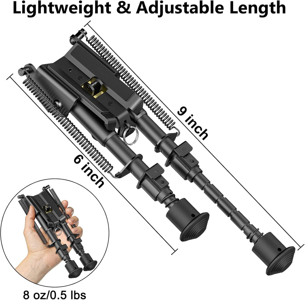 6"-9" Adjustable Rifle Bipod with Spring Return & Picatinny Adapter – Hardened Steel & Aluminum, 5-Position Legs