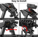 6"-9" Adjustable Rifle Bipod with Spring Return & Picatinny Adapter – Hardened Steel & Aluminum, 5-Position Legs
