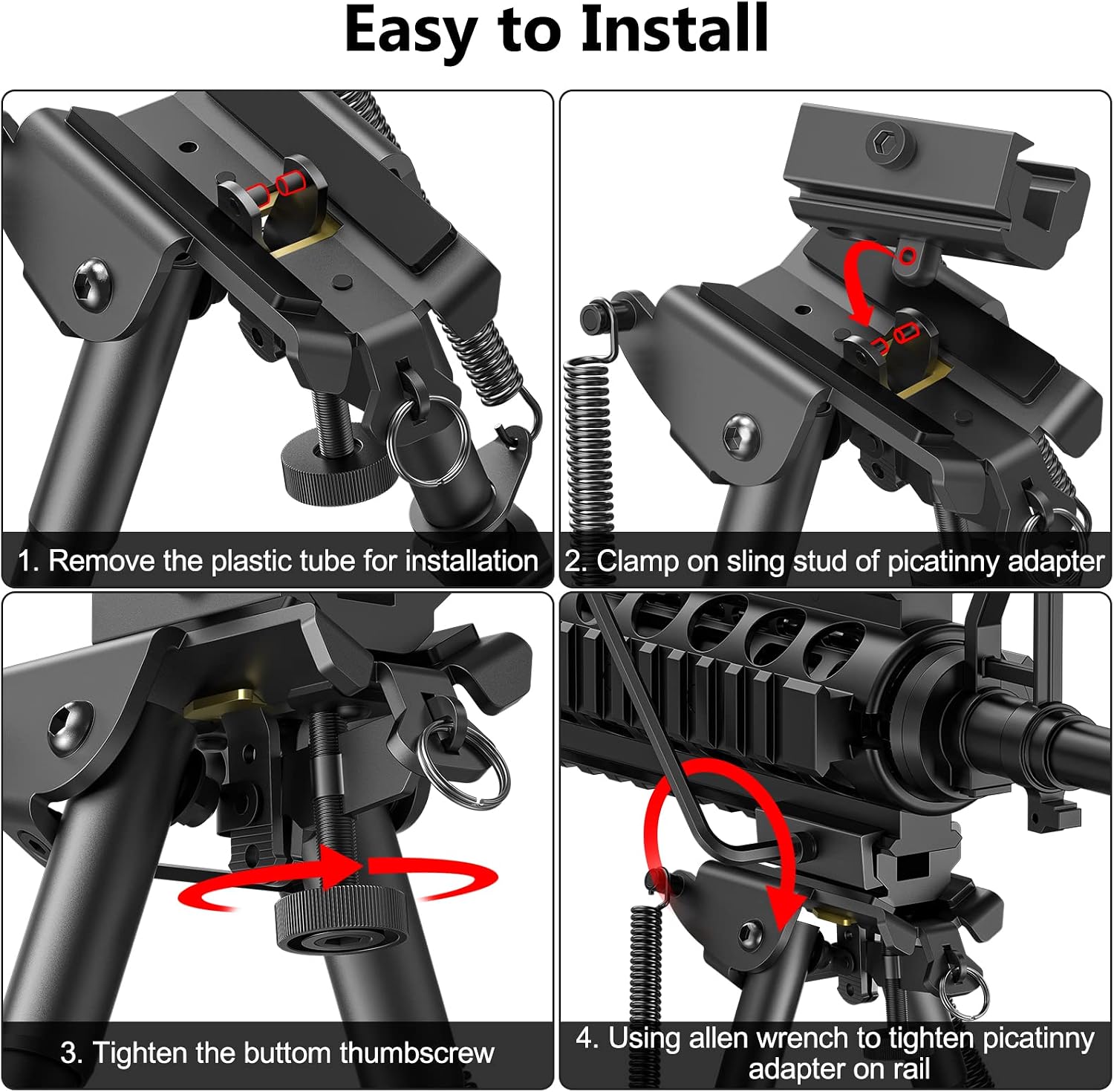 6"-9" Adjustable Rifle Bipod with Spring Return & Picatinny Adapter – Hardened Steel & Aluminum, 5-Position Legs