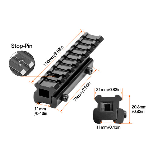 11mm Dovetail to 21mm Picatinny/Rail Convert Mount -9 Slots 3.94 in Length Low Profile Scope Riser Rail Adaptor - Base Mount 3/8" to 7/8" Converter