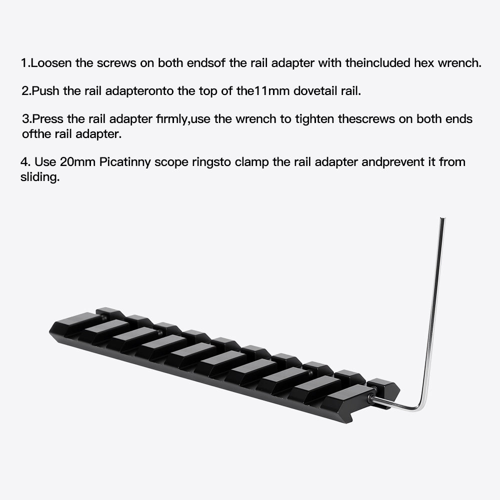 11mm Dovetail to 20mm Picatinny Adapter, Non-Riser Clip, 4/9 Slots Design