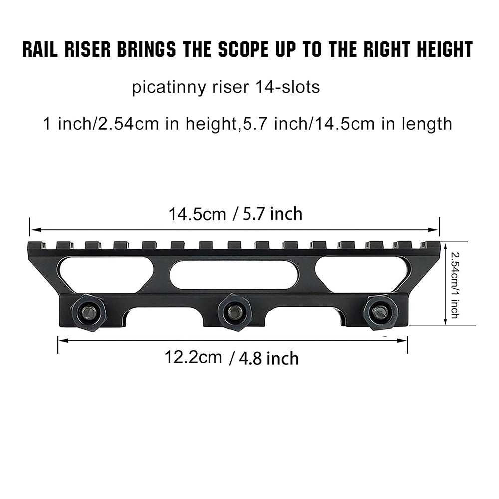 Picatinny Riser 1 inch Rail Riser Mount 5.7 inches Length Black