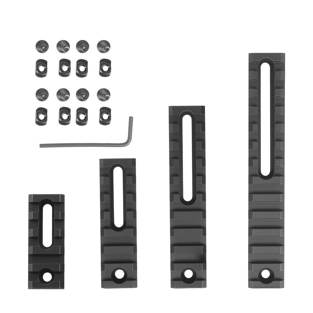 Picatinny Aluminum Accessory Rail Set 5 7 10 13 Slot Adjustable Pitch Slotted Rail with 8 T-Nuts & Screws 8 Wrench for Mlok Compatible