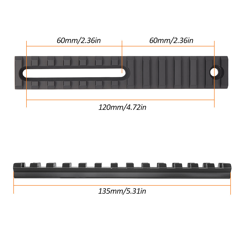 5.31 Inch Long 13 Slot Aluminum Adjustable Pitch Slotted Made Picatinny Rail with 2 T-Nuts & Screws 2 Wrench for Mlok Compatible (2-Pack)