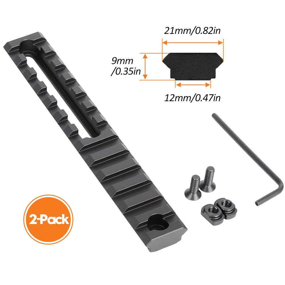 5.31 Inch Long 13 Slot Aluminum Adjustable Pitch Slotted Made Picatinny Rail with 2 T-Nuts & Screws 2 Wrench for Mlok Compatible (2-Pack)