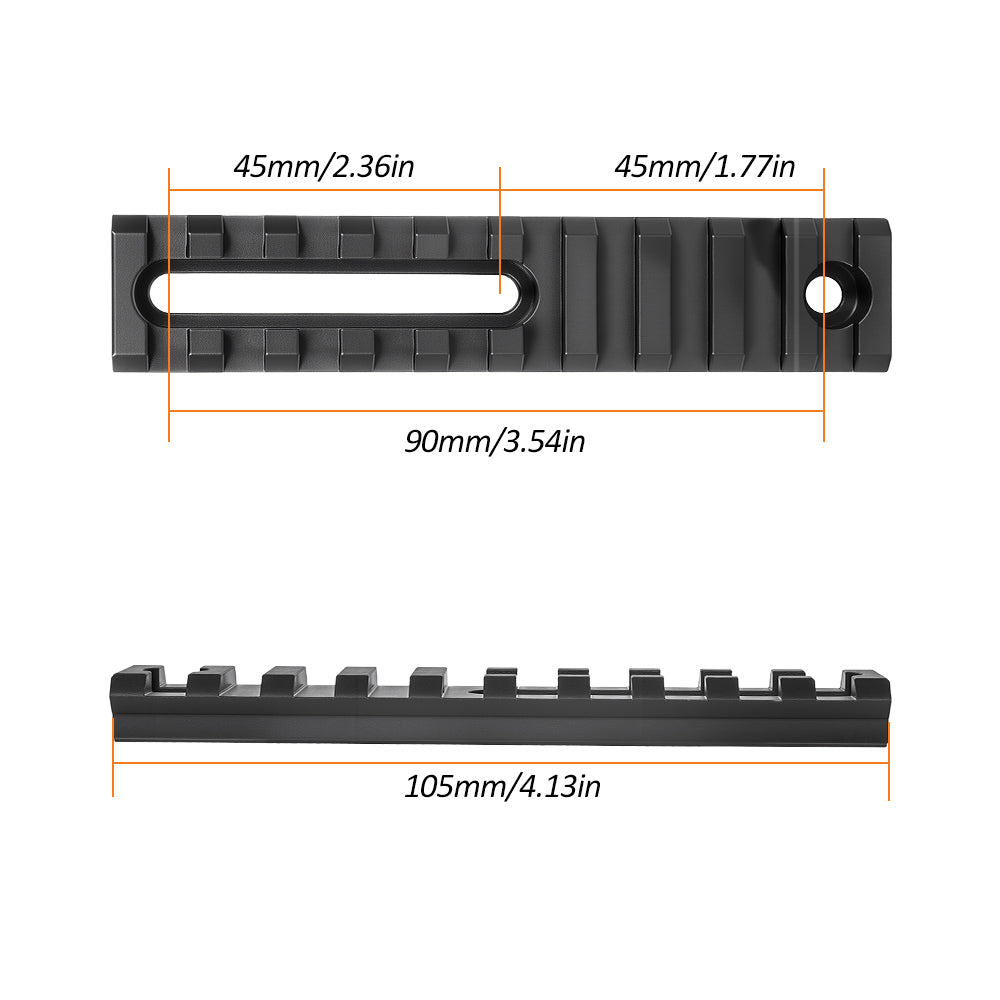 4.13 Inch Long 10 Slot Aluminum Adjustable Pitch Slotted Made Picatinny Rail with 2 T-Nuts & Screws 2 Wrench for Mlok Compatible (2-Pack)