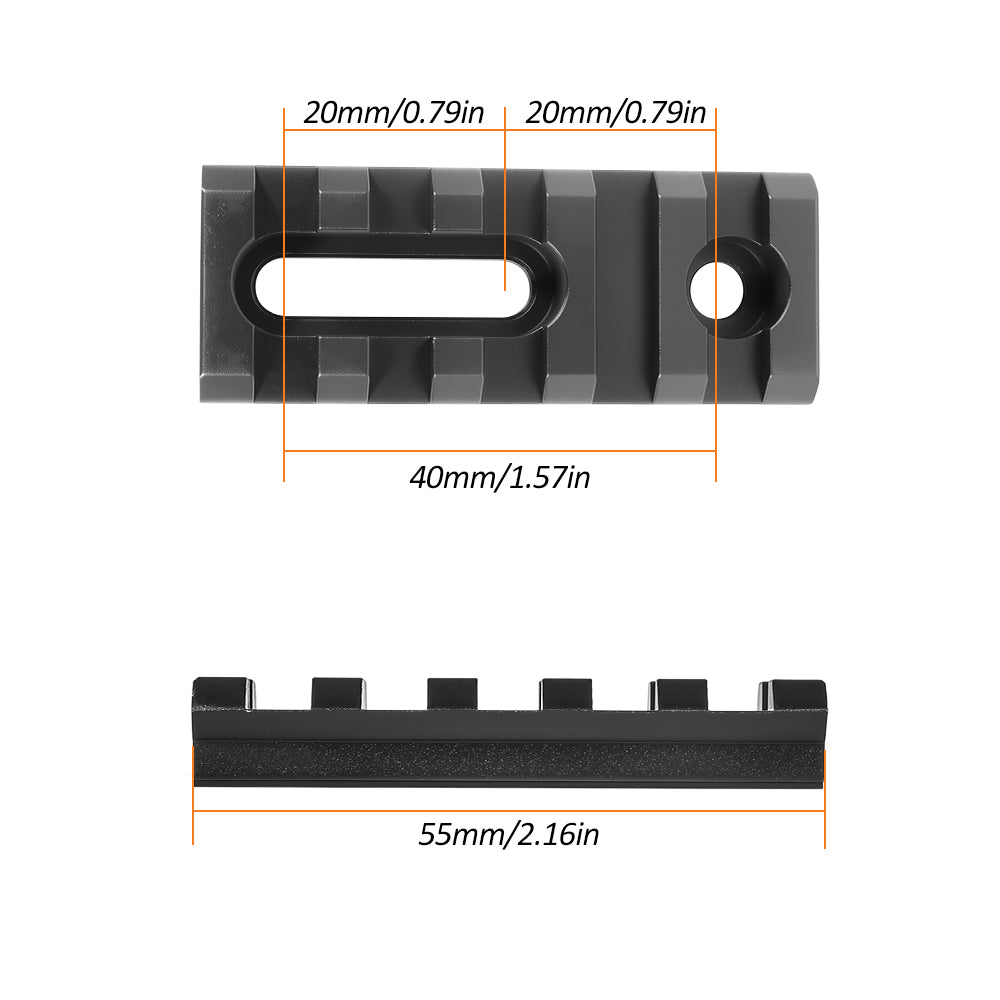 2.16 Inch Long 5 Slot Aluminum Adjustable Pitch Slotted Made Picatinny Rail with 2 T-Nuts & Screws 2 Wrench for Mlok Compatible (2-Pack)