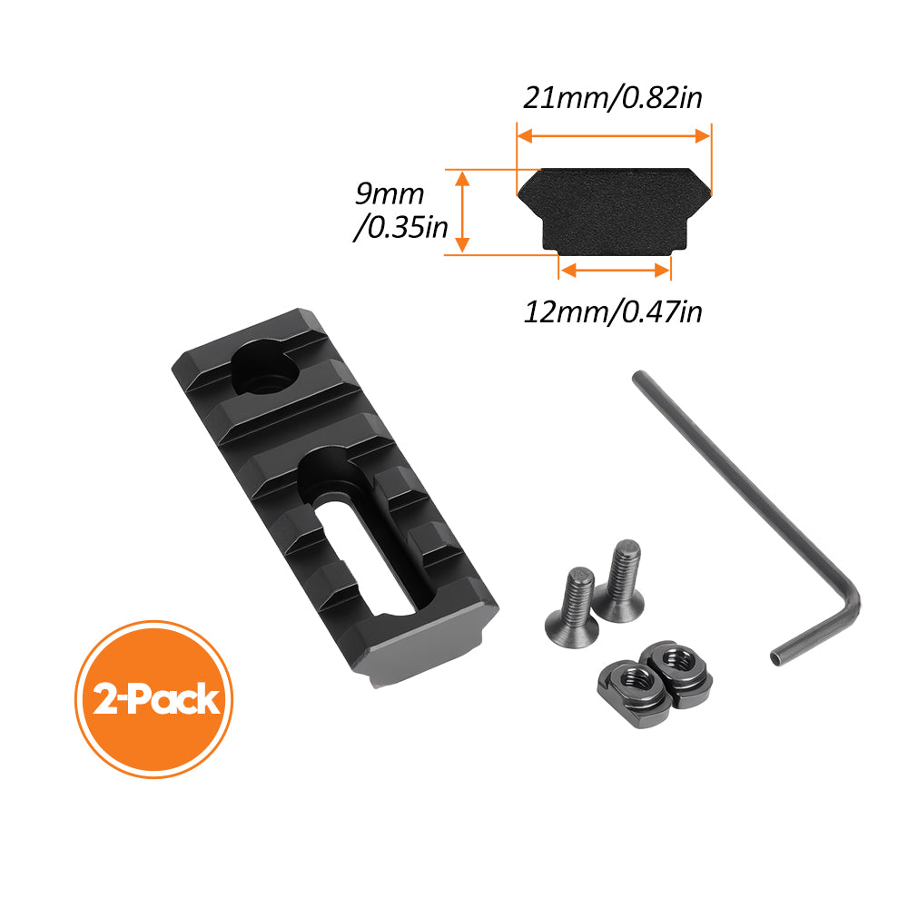 2.16 Inch Long 5 Slot Aluminum Adjustable Pitch Slotted Made Picatinny Rail with 2 T-Nuts & Screws 2 Wrench for Mlok Compatible (2-Pack)