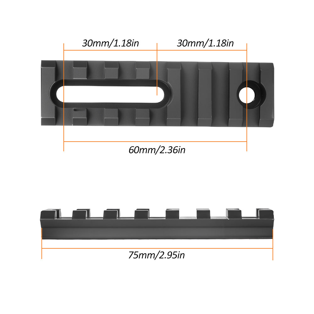 2.95 Inch Long 7 Slot Aluminum Adjustable Pitch Slotted Made Picatinny Rail with 2 T-Nuts & Screws 2 Wrench for Mlok Compatible (2-Pack)