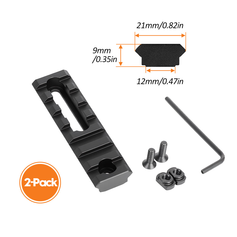 2.95 Inch Long 7 Slot Aluminum Adjustable Pitch Slotted Made Picatinny Rail with 2 T-Nuts & Screws 2 Wrench for Mlok Compatible (2-Pack)