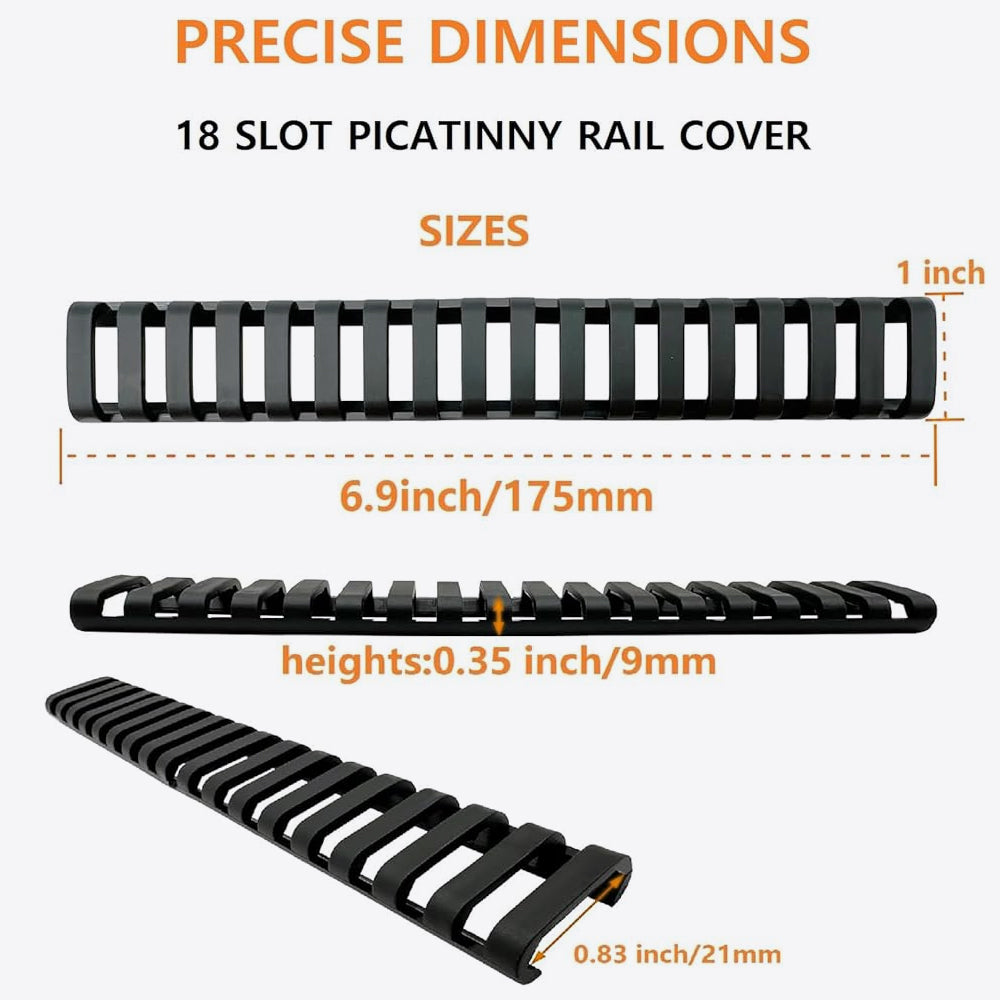 Picatinny Rail Covers 18-Slot – 8PCS Trapezoidal Polymer Anti-Slip Rail Protector Panels (Black / Tan / Green)