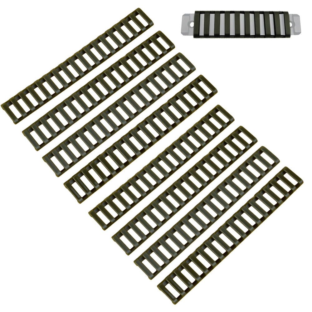 Picatinny Rail Covers 18-Slot – 8PCS Trapezoidal Polymer Anti-Slip Rail Protector Panels (Black / Tan / Green)