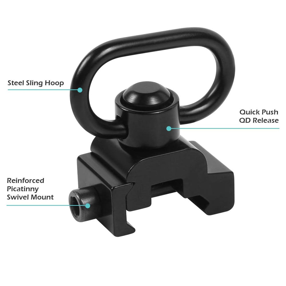 QD Sling Swivel Mount Push Button 1-1/4" 20mm Weaver or Picatinny Rail Mounted Quick Release Sling Ring Set Adapter Hunting